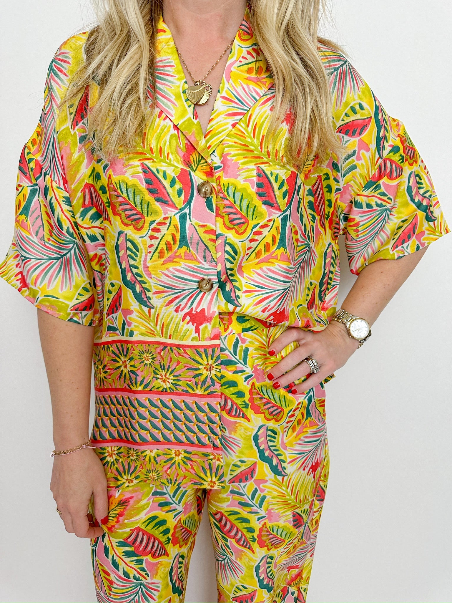 Tropical Satin Button Up