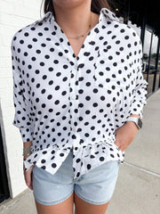 Polka Dot Button Down Peplum Top