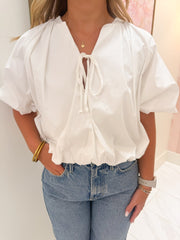 Solid Poplin Bubble Tie 3/4 Slv Top
