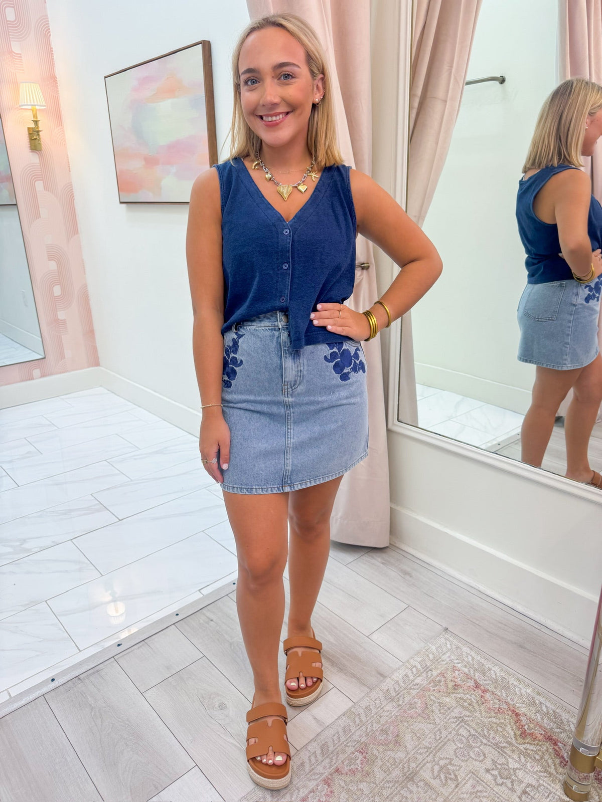 Most Likely Embroidered Denim Skirt