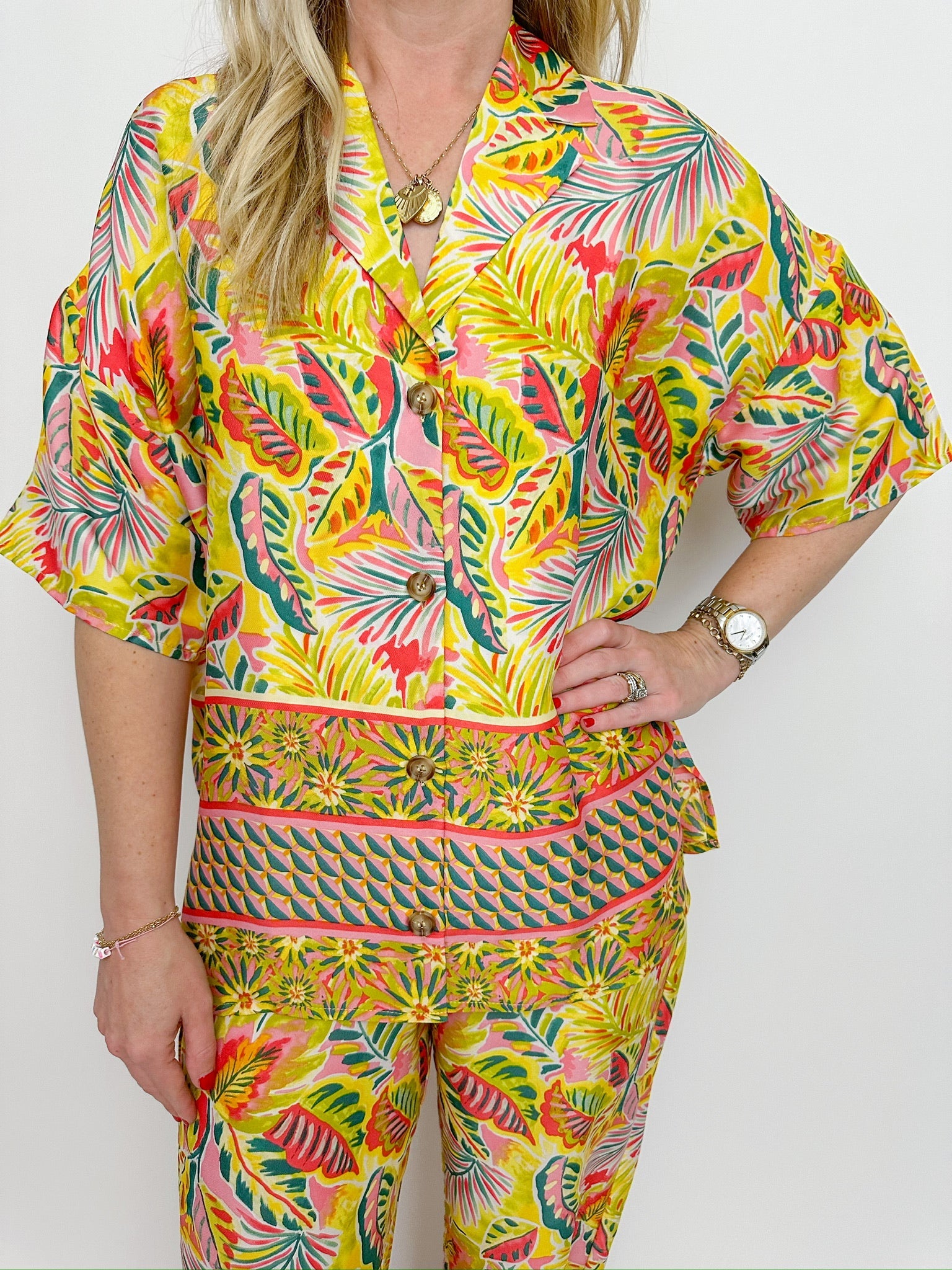 Tropical Satin Button Up