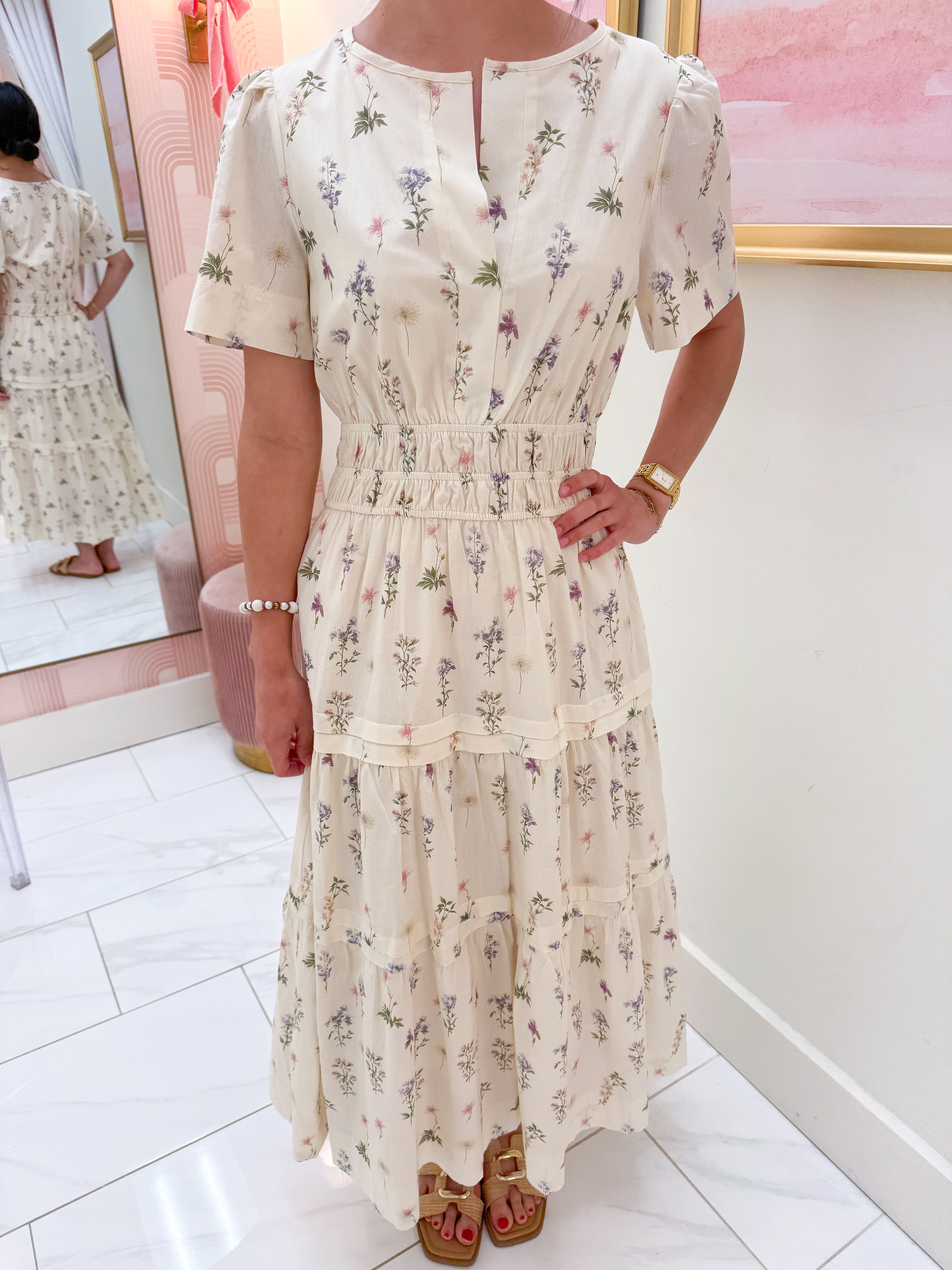 Floral Pintuck Midi Dress