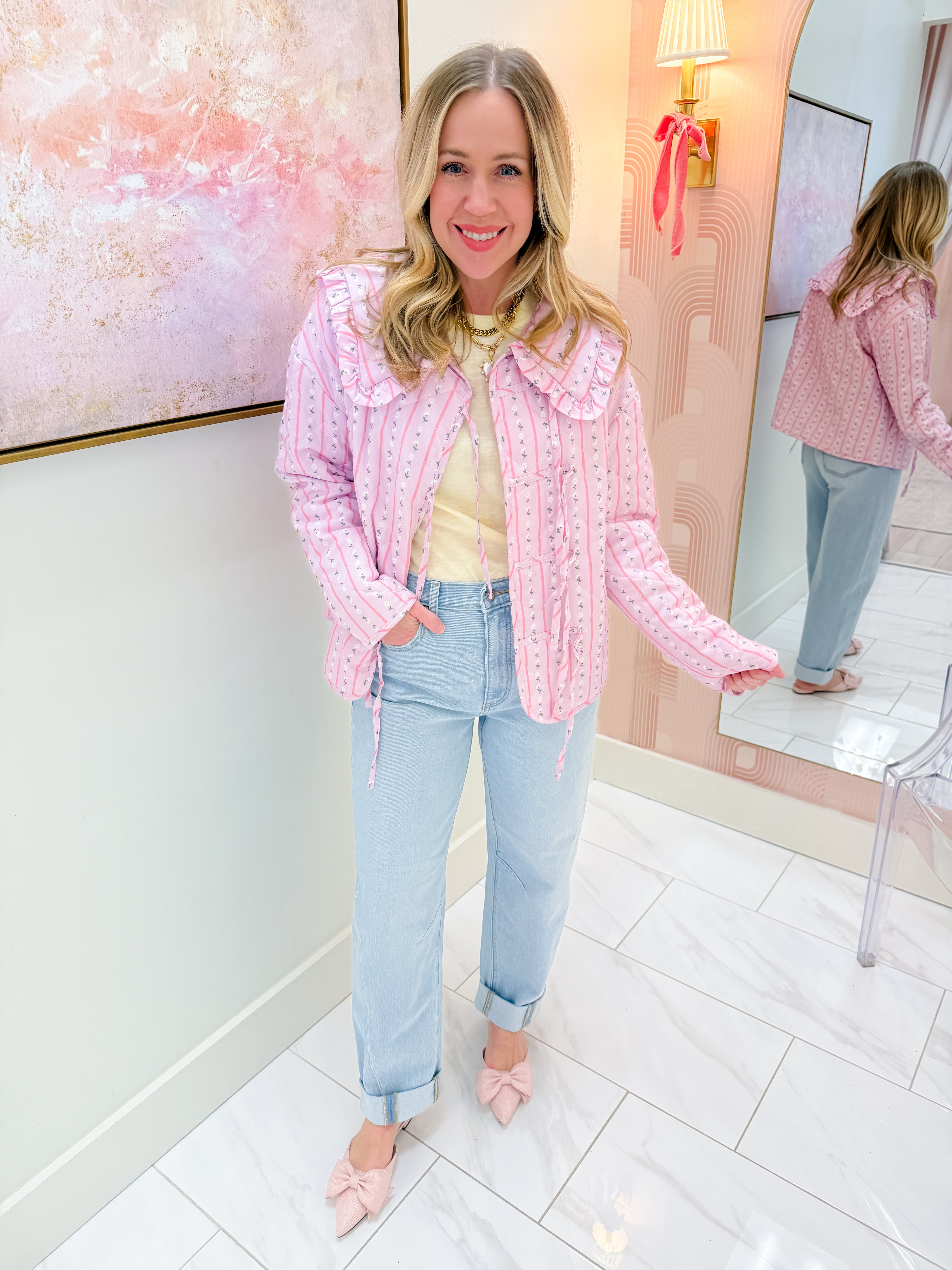 Floral Ditzy Stripe Quilted Jacket