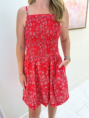 Firecracker Paisley Shirred Mini Dress