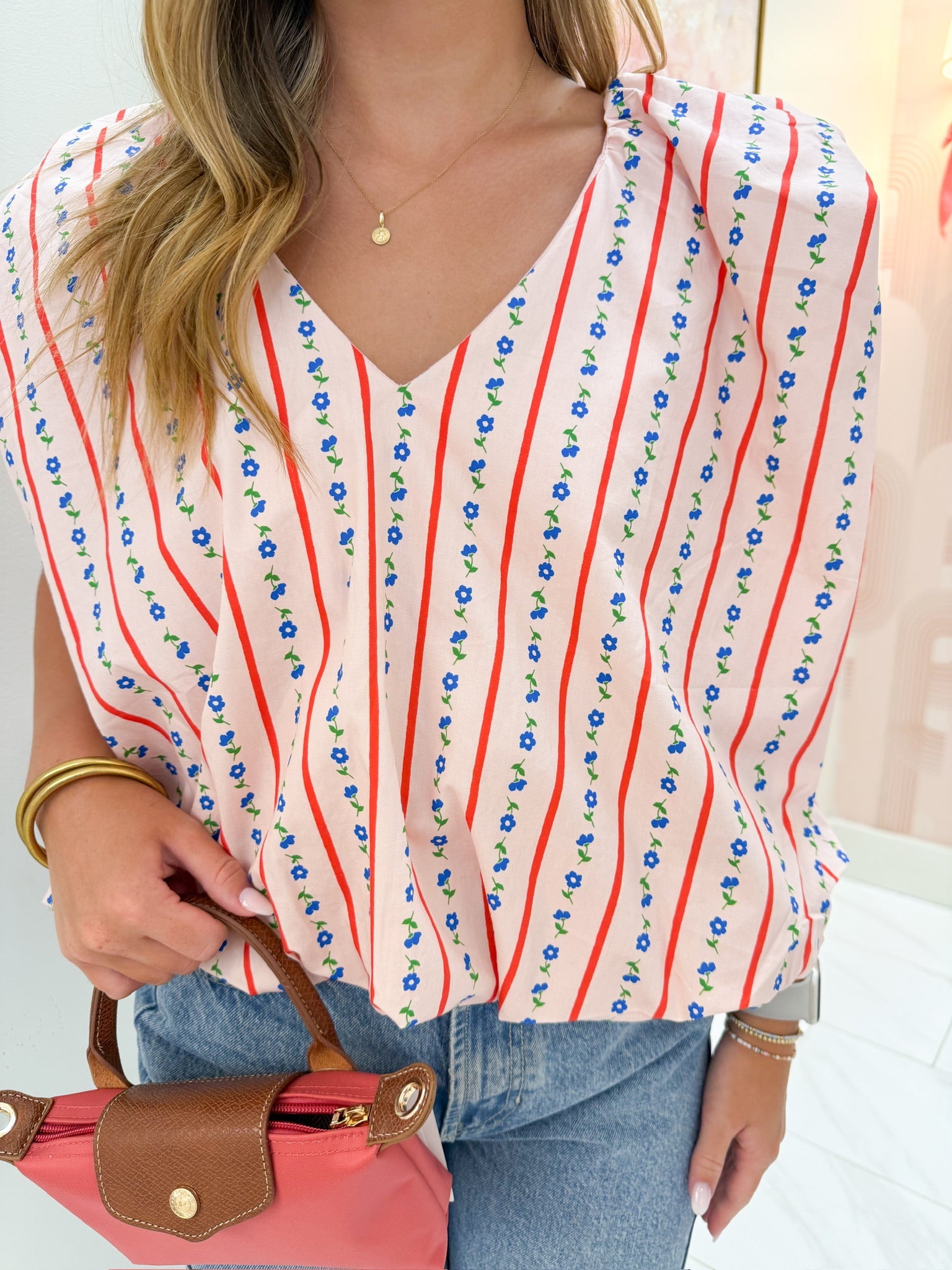 Floral Ditzy Stripe Bubble Top
