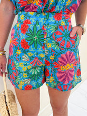 Tropical Floral Button Front Short