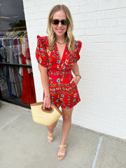 Aria Floral Ruffle Belted Romper