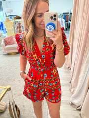 Aria Floral Ruffle Belted Romper