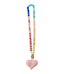Paisley Beaded Necklace with Pink Heart Charm