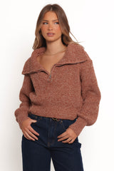 Hallow Collar Quarter Zip Sweater - Brown